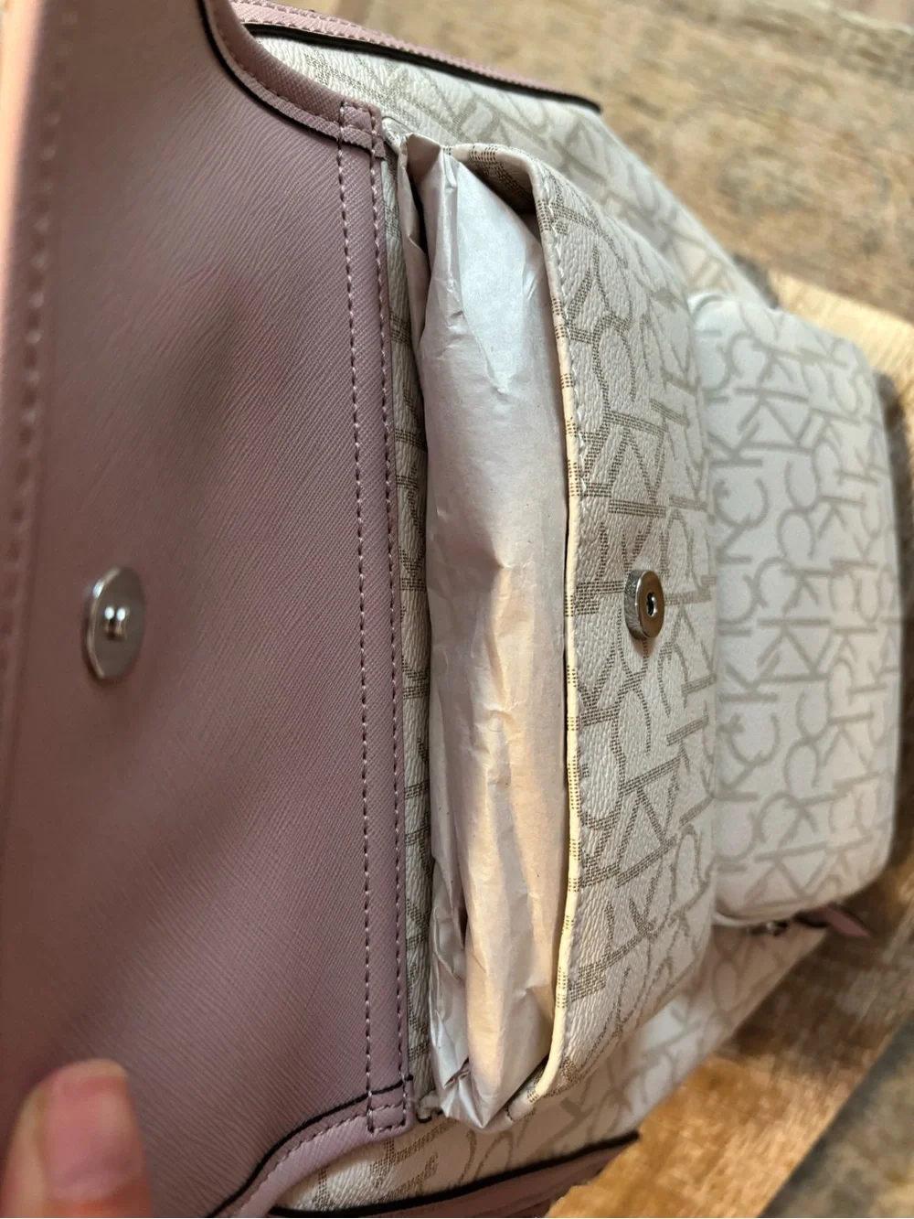Calvin Klein Cream Canvas Backpack with Pink Trim